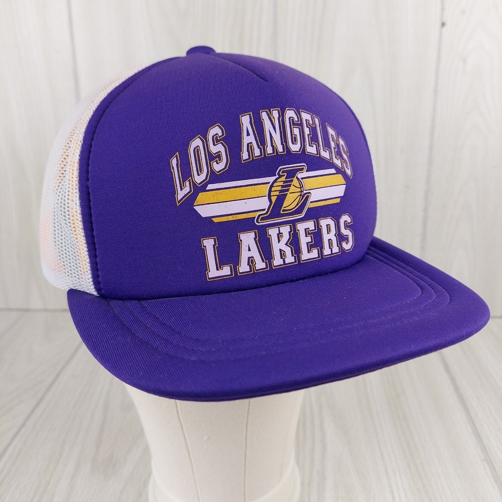 Adidas LA Lakers Trucker Hat Mens OS Purple NBA Snapback Mesh Foam Trefoil Logo - Picture 6 of 8
